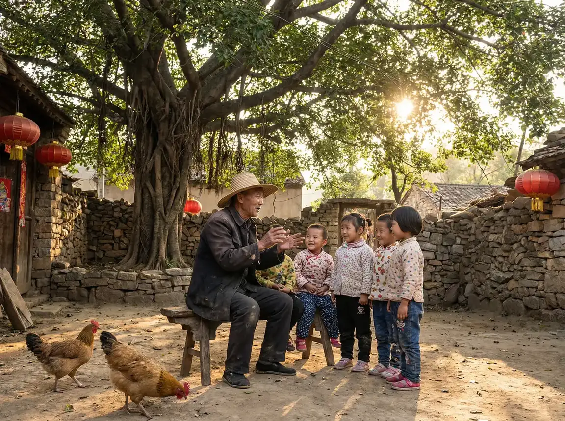 老人在大榕树下给孩子们讲故事 - 不期而至电视剧免费观看完整版 乡村记忆